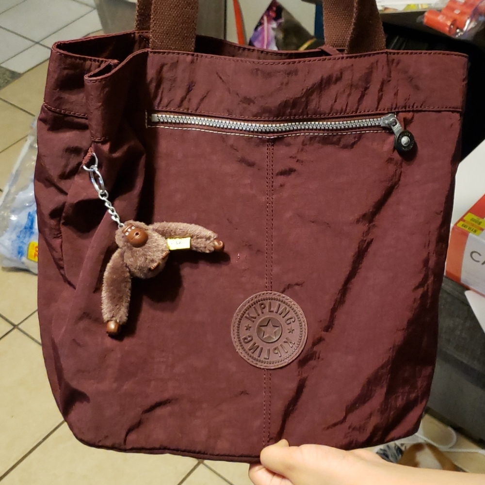 maroon Kipling tote